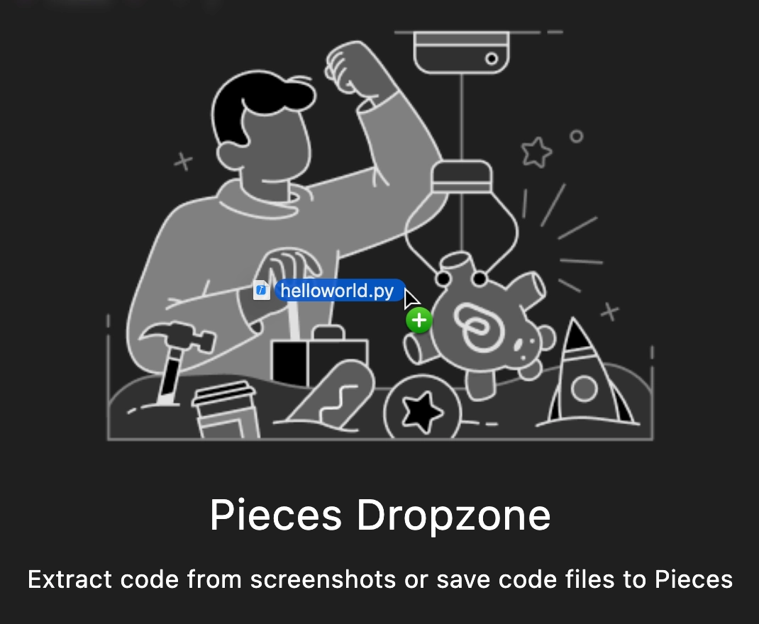 A code file dragged into Pieces Desktop