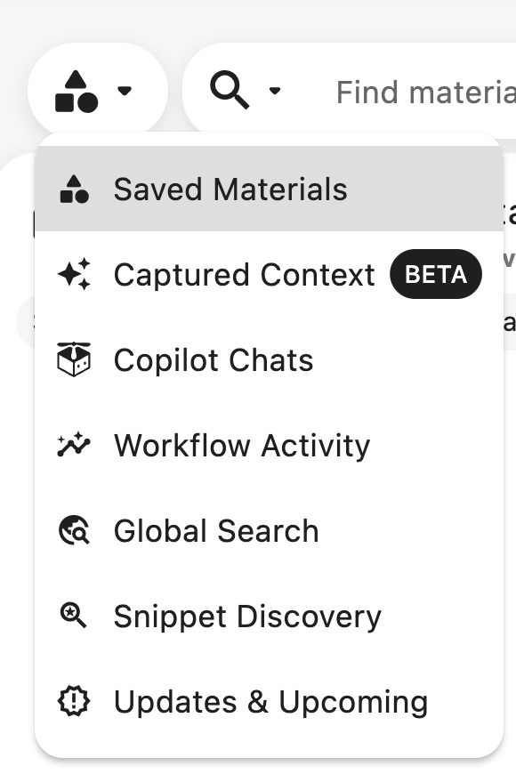 The saved materials tab in Pieces Desktop